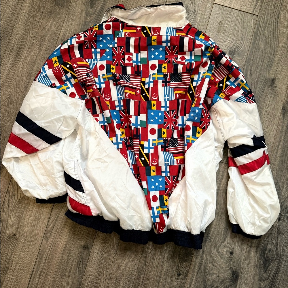 Lauren Brooke Multicolor Flag Pattern Puffer Wind… - image 3